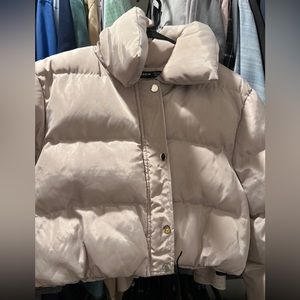 Beige Cropped Puffer Jacket